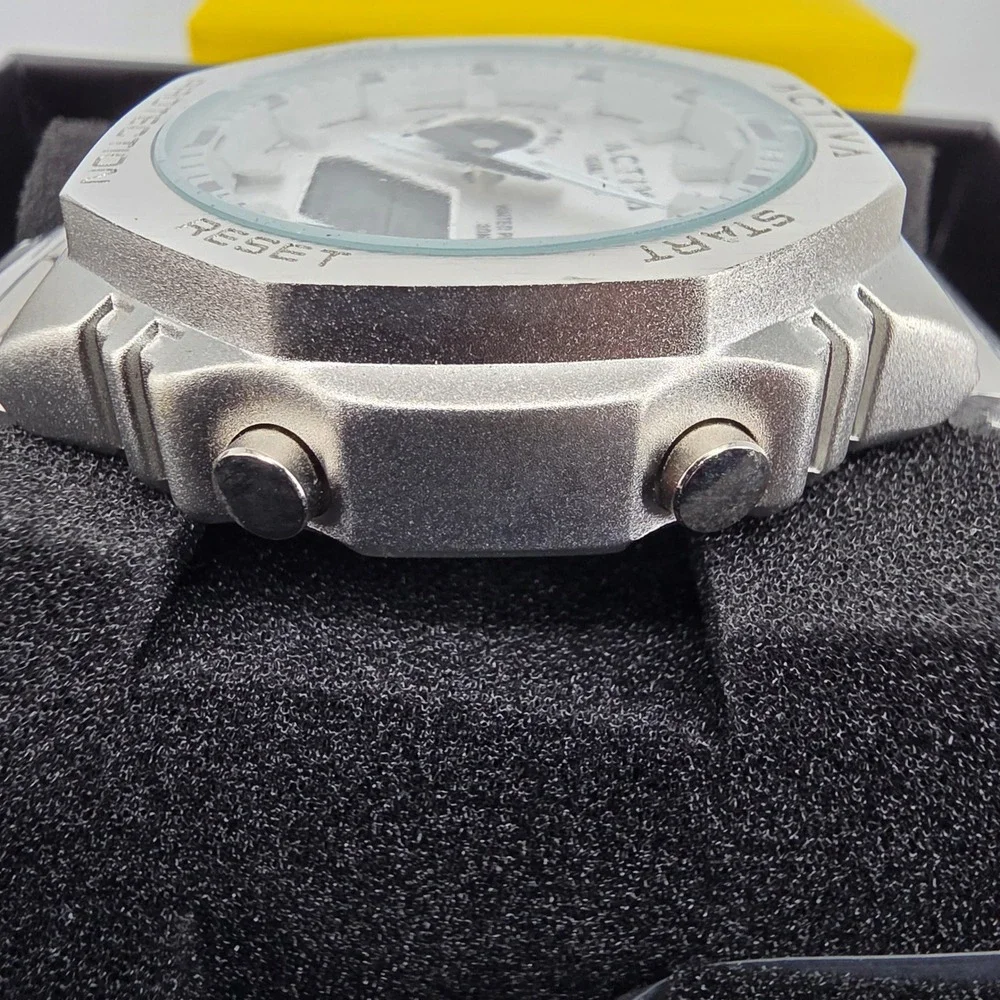 Invicta Activa Dual Time Mens Watch Silver Octagon Case Stainless Steel 40049